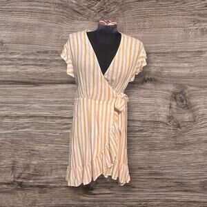 Rails Amber Striped Short Sleeve Wrap Dress Ruffle Metallic Thread Brigitte XS